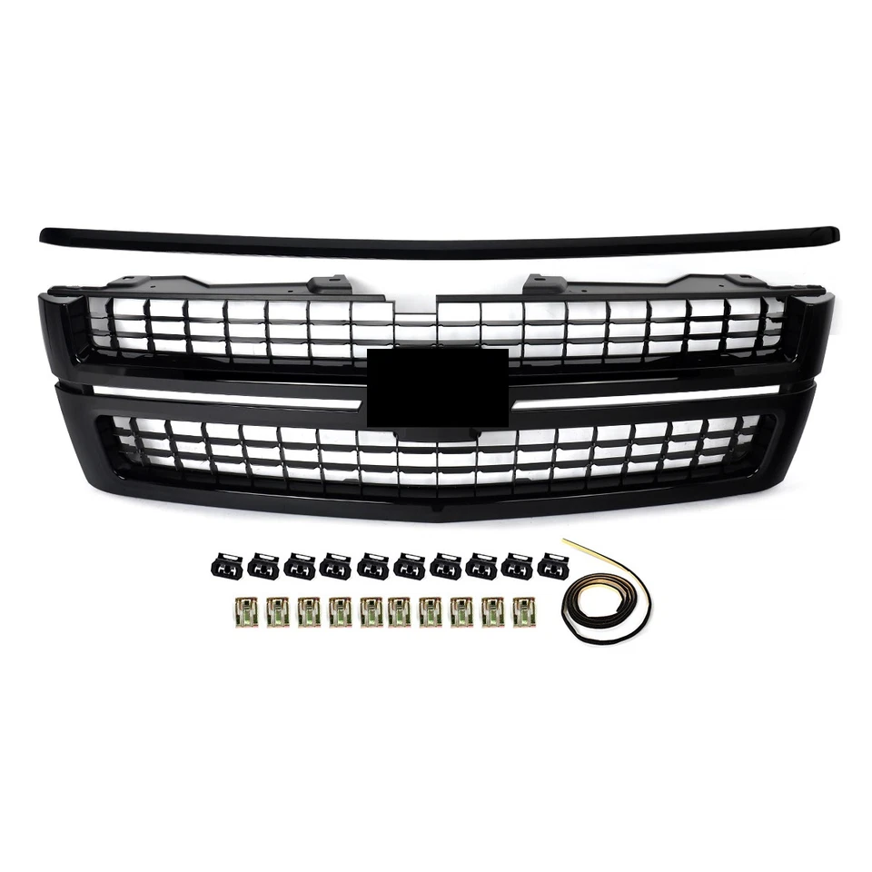 For Silverado 2500HD 07-10 Gloss Black Grille w/ Square Mesh Insert w/ Hood Trim - Imagem 2 de 4