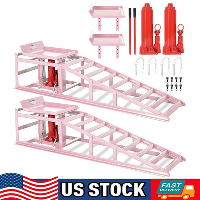 Set 2 5T/11000LBS Hydraulic Car Ramps for Oil Changes Heavy Duty Steel Ramp