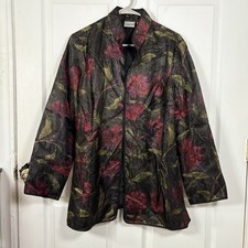 Chico  s Silk Cardigan Women  s 2 / L Sheer Mesh Beaded Embroidered Floral Jacket