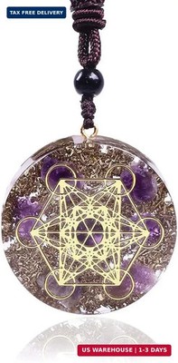 Day Day Up Orgonite Necklace Metatron Cube Resin Energy Pendant 26.38'' Adjustabl