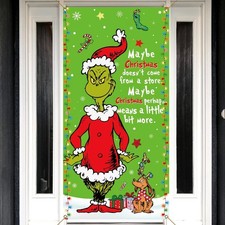 Green Christmas Door Cover Whoville Winter Holiday Party Decoration Front Por...