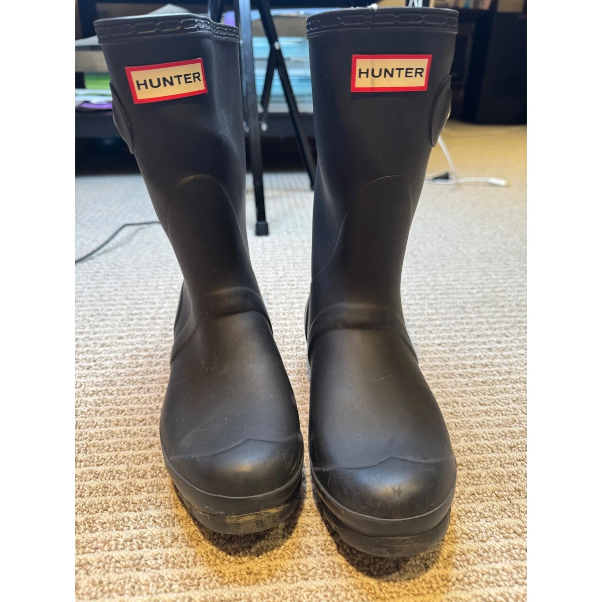 Hunter 黑色中筒女靴| eBay