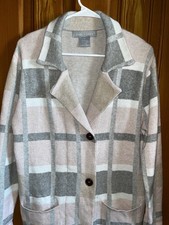 Lark Grey Women s Cardigan Size M Knit Long Sleeve Pockets Open Striped
