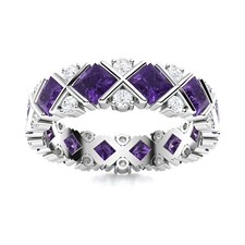 Sterling Silver 925 Amethyst Princess Cut Square 4.00mm Eternity Band Ring