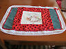 HANDMADE QUILTED SQUARE TABLE RUNNER 100%COTTON SATTIN RED+GREE LACE, - Picture 1 of 9