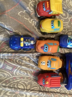 Lot Of 8 Tonka Little Plastic Trucks Cars Cop Taxi Tow Truck Dump Toys Hasbro
