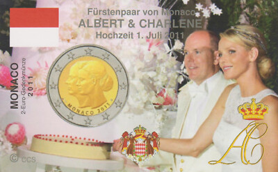 133 MC * Sammelkarte mit FOTO : 2 Euro MONACO 2011 - Hochzeit ALBERT & CHARLENE