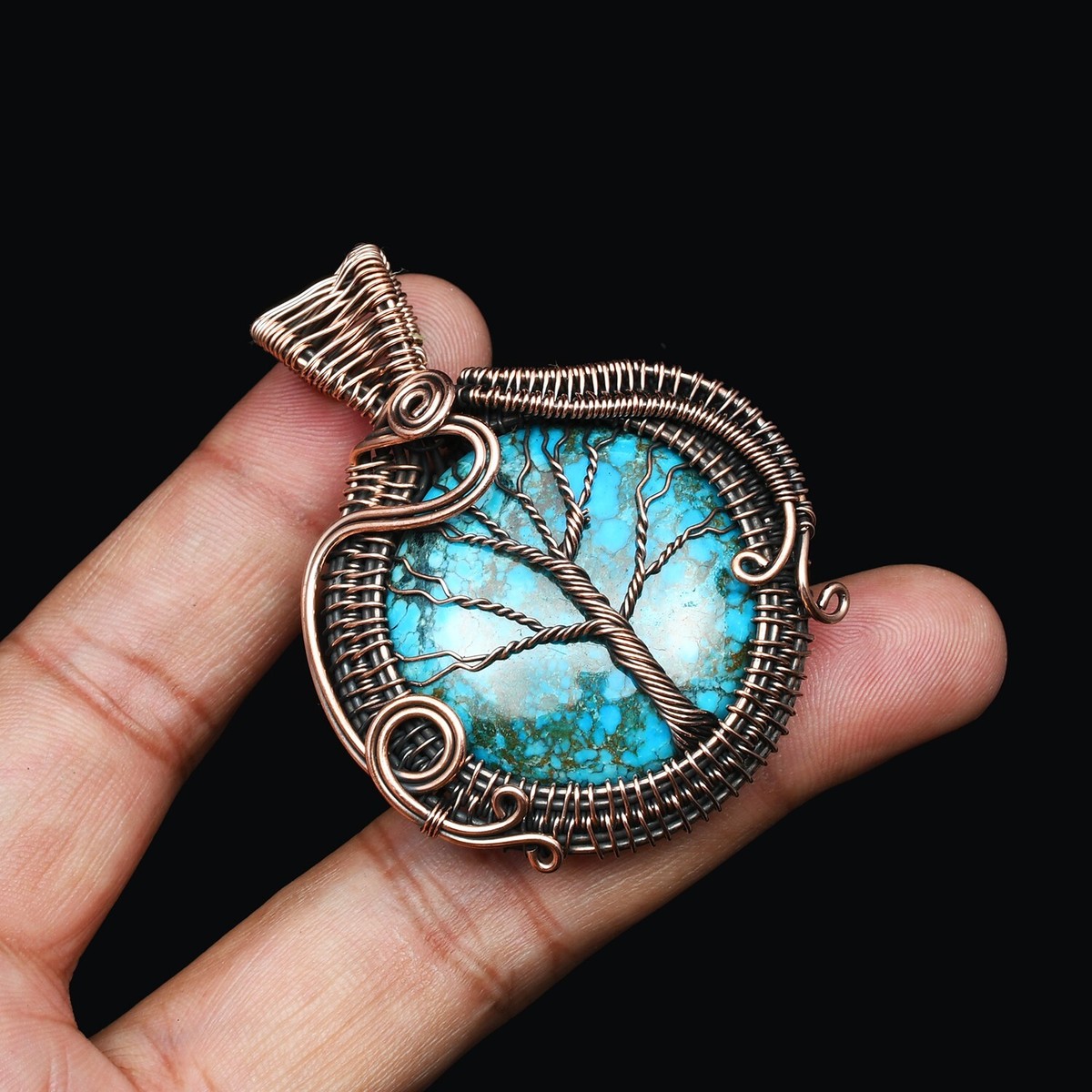 88さん Beautiful Turquoise Copper Wire Wrapped Pendant Jewelry Gift