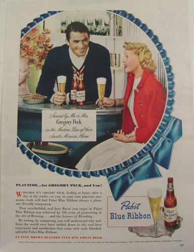 1948 GREGORY PECK SANTA MONICA HOME PABST BLUE RIBBON BEER PRINT AD - Picture 1 of 1