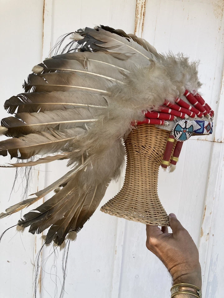 Tocado ceremonial real emplumado indio nativo americano vintage años 50’s 60’s Foto 3 de 4
