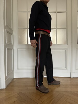 Burberry Hose Herren Größe 52 schwarz roter Bund und Streifen Seite Ohne Gürtel