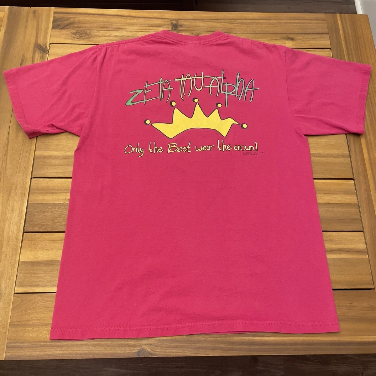 Vintage 90s Zeta Tau Alpha ZTA 1996 Bid Day Sorority Shirt Large Magenta USA