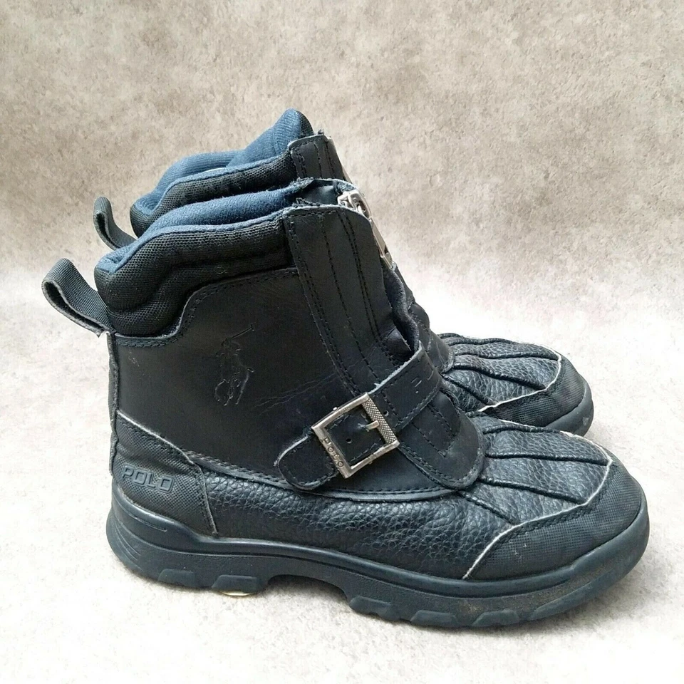 Polo Ralph Lauren Niños Farleigh Cremallera Alta Talla 2 M Negro Cuero Niño Botas Foto 4 de 4