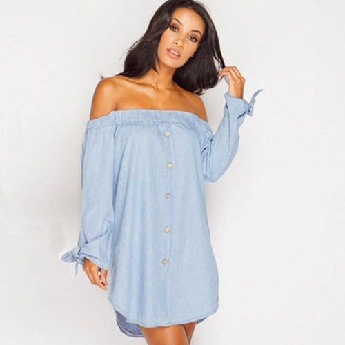 Fashion Mini Denim Buttons Shirt 
