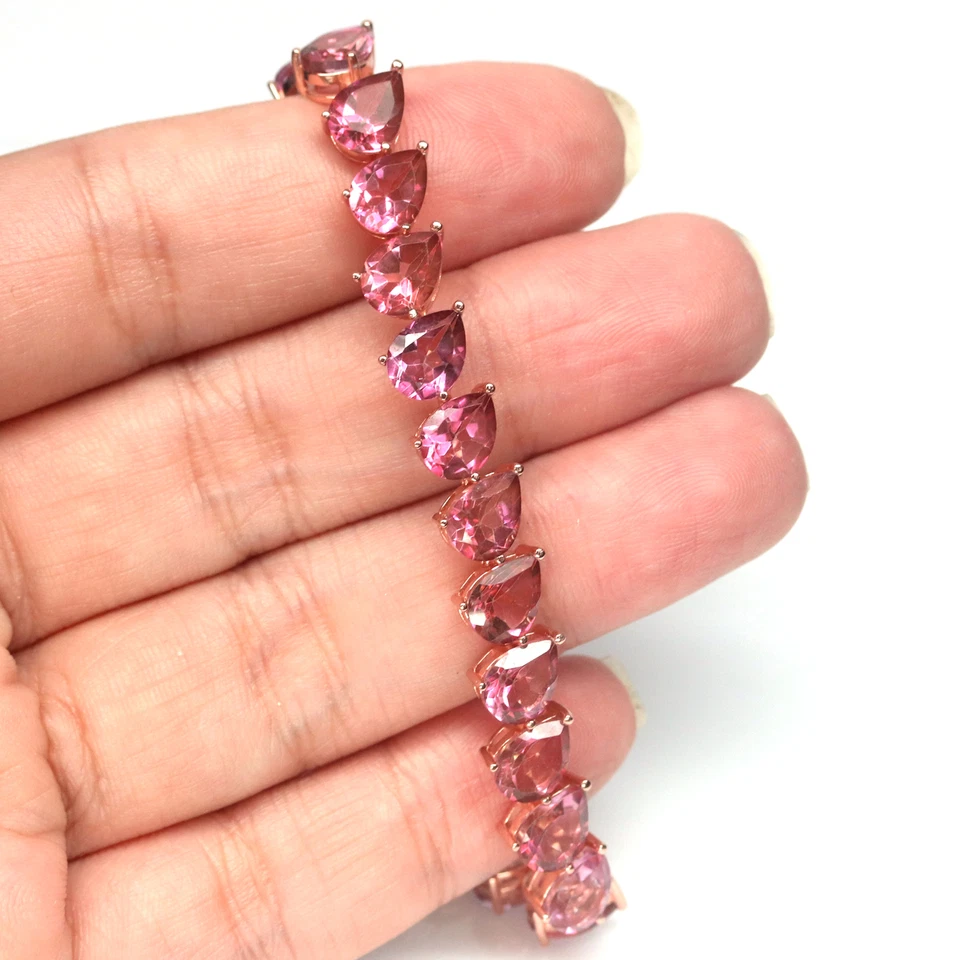 Gemstones 6 x 8 mm. Pink Mystic Topaz 925 Sterling Silver Bracelet 11.0" - Image 3 of 4