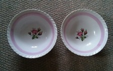 024 2 Vintage Rose Serving Bowls Japan Made 7 Inches Wide Pink Band
