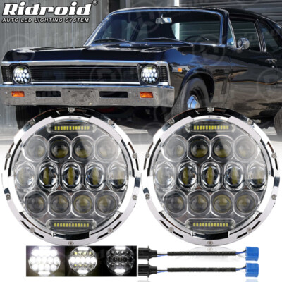 Chrome 7'' inch Round Led Headlights High&Low Beam for Chevy II/Nova 1969-1979