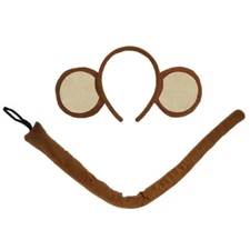 Monkey Ears Headband & 22" Long Tail Costume Set - Halloween Cosplay Party Kit