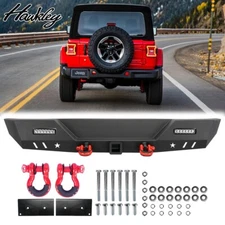 Hawkley Steel Rear Bumper For 2007-2018 Jeep Wrangler JK w/ LED Light & D-Ring