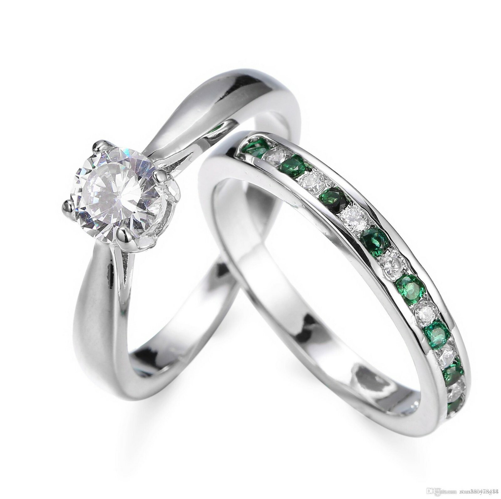 Double émeraude zircon bague duo vintage, le cadeau d'anniversaire idéal