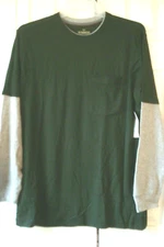 Mens  Layered Look Crew Shirt Size Large  Green  Pocket  Outdoor Life  New