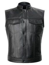 Anarchy Motorcycle Biker Waistcoat Full Real Leather Black Vest Jacket Cut SZ XL