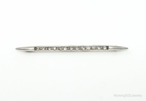 Antique Victorian Rhinestone Sterling Silver Brooch Pin Bar