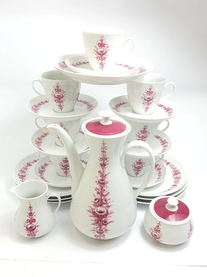 Hochwertiges Geschirr Fürstenberg Kaffeeservice Porzellan 7 Pers Dekor Rot Antik - Bild 4 von 4