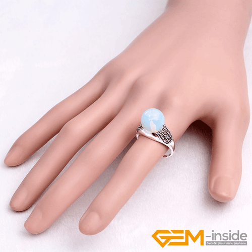 Fashion Gemstone Bead Rings Tibetan Silver Marcasite Jewelry Gift 12mm Christmas - Picture 47 of 60