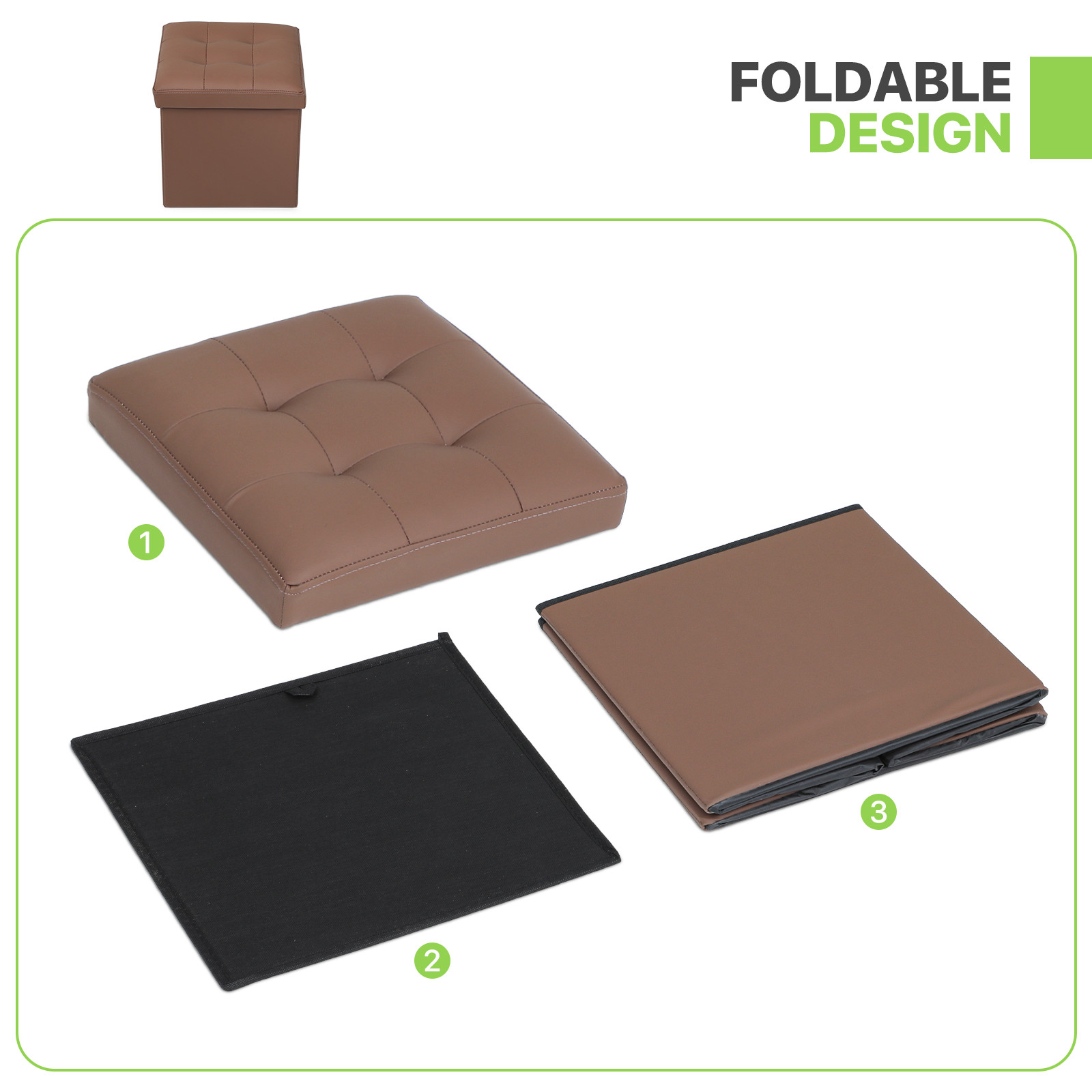 Brown Faux Leather Classic Cube Storage Ottoman Home Living Room Bench Footstool