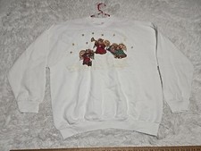 Vintage Ugly Xmas Cat Angel Homemade XXL Sweatshirt White Glitter Made USA