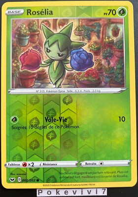 Pokemon Karte ROSELIA 002/202 REVERSE Schwert & Schild 1 EB01 FR NEU