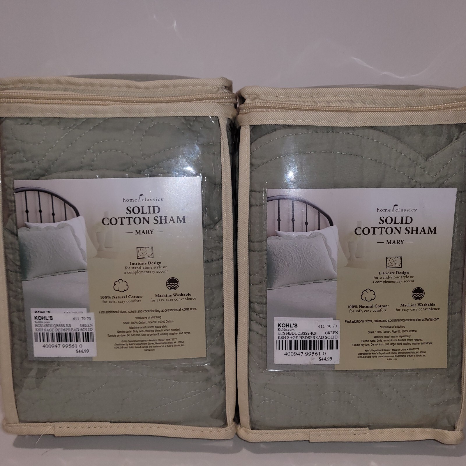 Home Classics (Kohl's)LOT OF 2 Solid Cotton KING Shams 'MARY' Sage