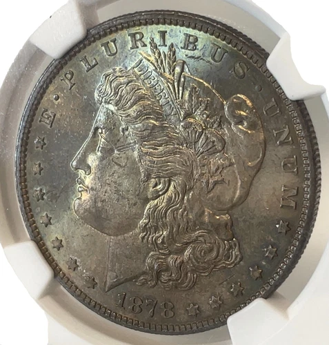 1878 7TF Rev of 78 NGC MS63 Morgan Silver Dollar Rainbow Toned Both Side