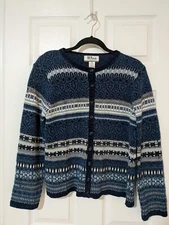 Vintage Cottage Core Grannycore Knit Wool Angora Blend Cardigan Medium Blue 
