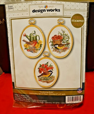 Embroidery Kit BY Design Works Feathers  Flora 3 NIP Stamped 3 X 4 Each Birds