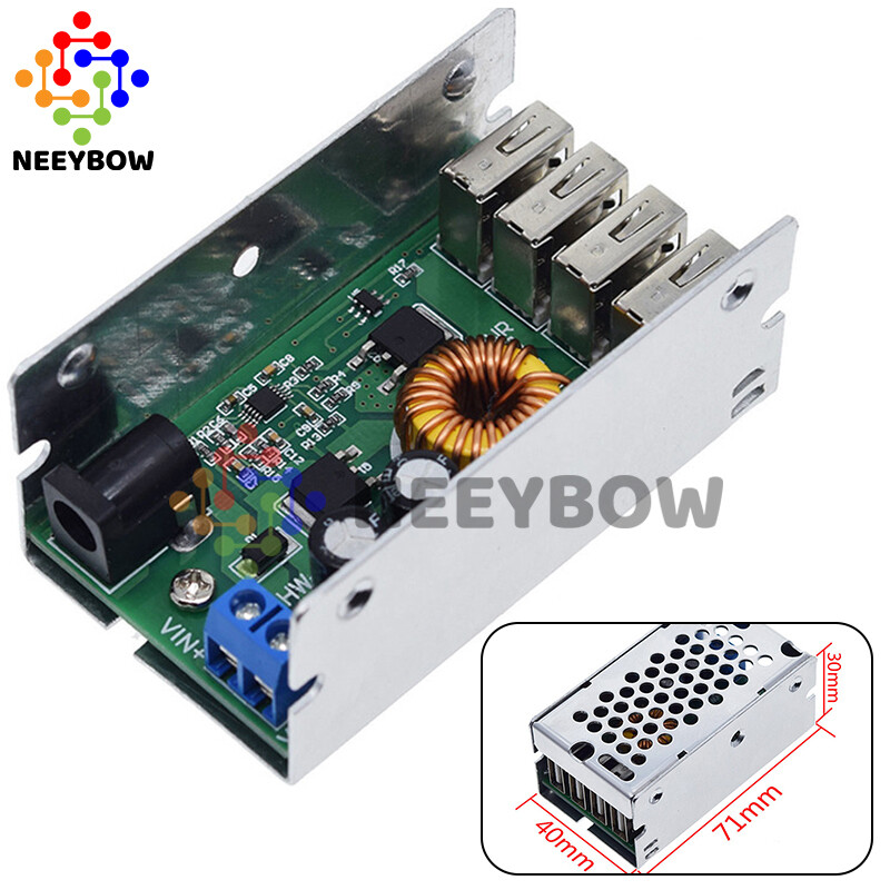 24V/12V To 5V 5A Buck Converter - 4 USB Output Power Supply Module With Aluminum Case
