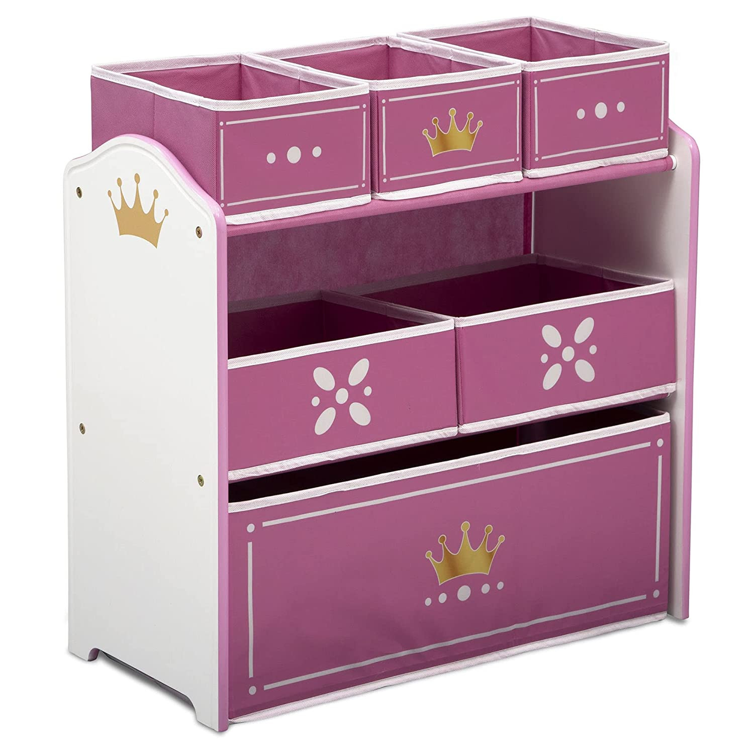 6 Bin Toy Storage Organizer Decorative Wood Fabric Box Girls Kids Room Furniture