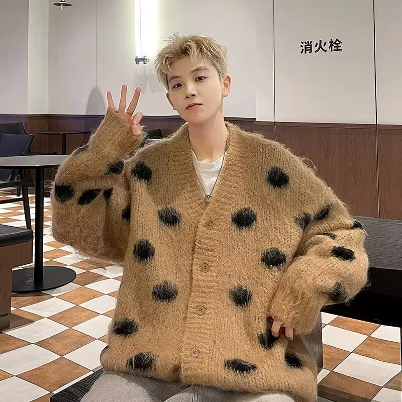 Retro Estilo Japonés Para Hombres Cuello en V Suelto Prendas de Punto Cárdigan Suéter Abrigo Primavera Foto 4 de 4