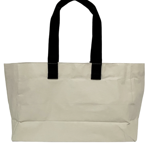 GUESS LOGO CANVAS XL BEACH TOTE BAG HANDBAG Ivory Black • AUTHENTIC New BNWT - Picture 9 of 15
