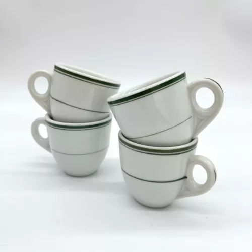 Vintage Green Striped Restaurant Ware Small Espresso Demitasse Mugs Cups Set/4