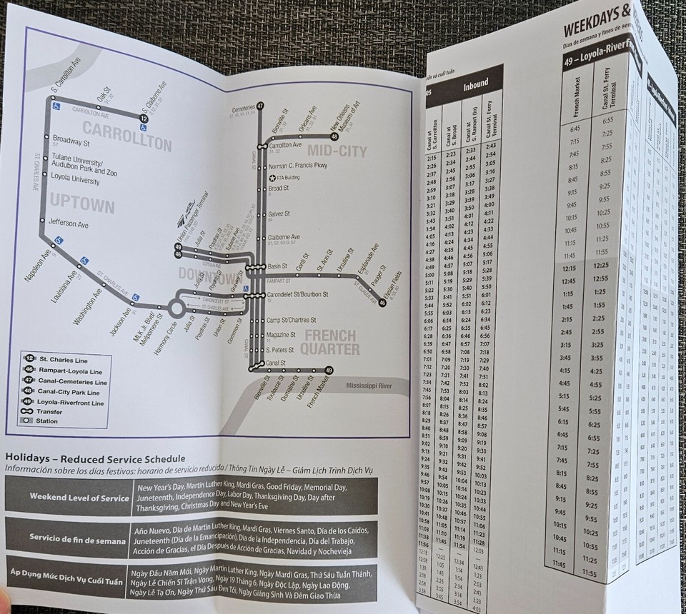 new-orleans-louisiana-usa-rta-streetcar-tram-route-map-schedule-ebay