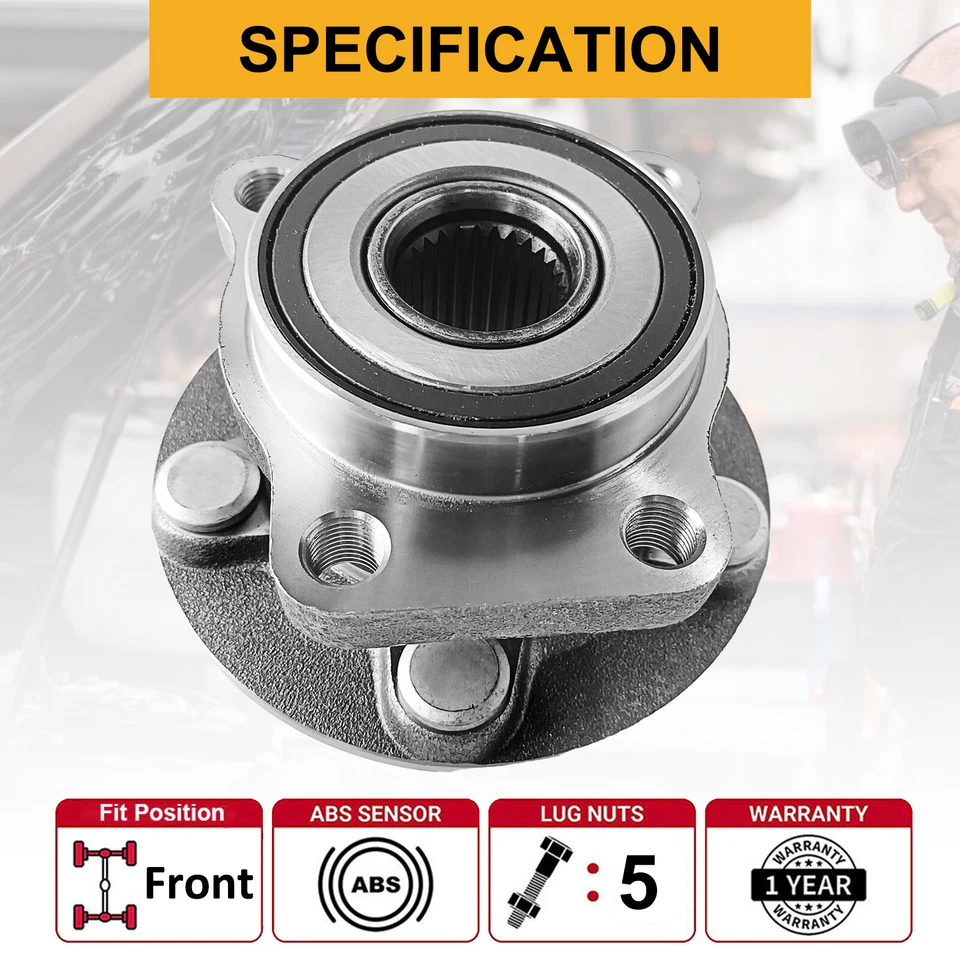 Pair (2) Front Wheel Hub & Bearing Assembly 513303 For 2009-2014 Subaru Forester Foto 3 de 4