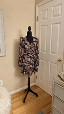 Express Floral Ruffle Long Sleeve Mini Dress V-Neck Zip Size XXS