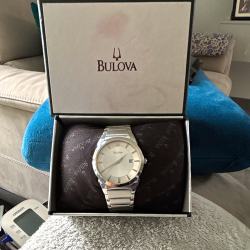 Bulova Men's Silver Stainless Steel Dress Watch, Date, Bracelet, Box