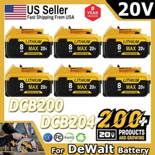 1-6Pack For DeWalt 20V Max XR 8000mAH Lithium Ion Battery DCB200/DCB200-2 DCB204