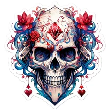 Skull Hearts Roses - Vinyl Decal Sticker - Car Window Laptop - ebn11592