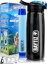 BAYTIZ ® Gourde Filtrante + Paille de Survie au Charbon Actif - Bouteille Fil...