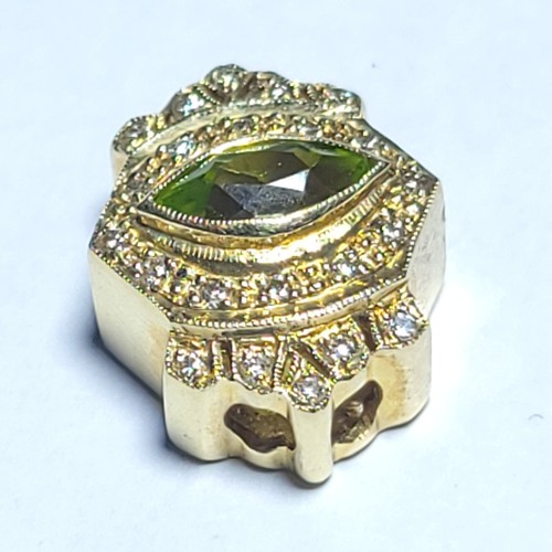 14 Karat Gold Joshua Slide Bead Diamanten & Marquise grüner Stein 14 Karat gelb 585