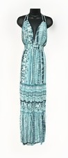 Tie Dye Halter Maxi Dress Plunge Sleeveless Boho Beach Resort Flowy NWT